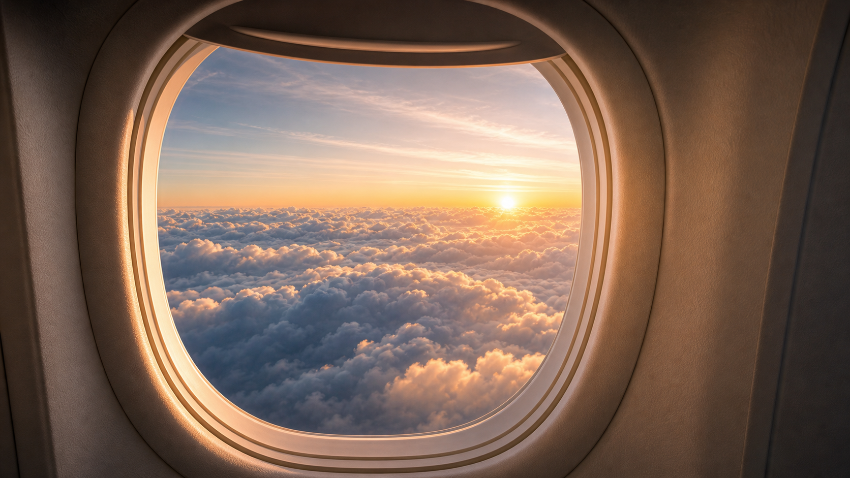 Blick aus einem Flugzeugfenster in die Wolken
